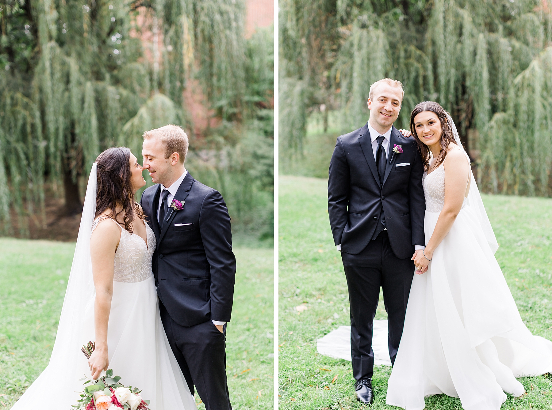 romantic wedding portraits by weeping willow tree