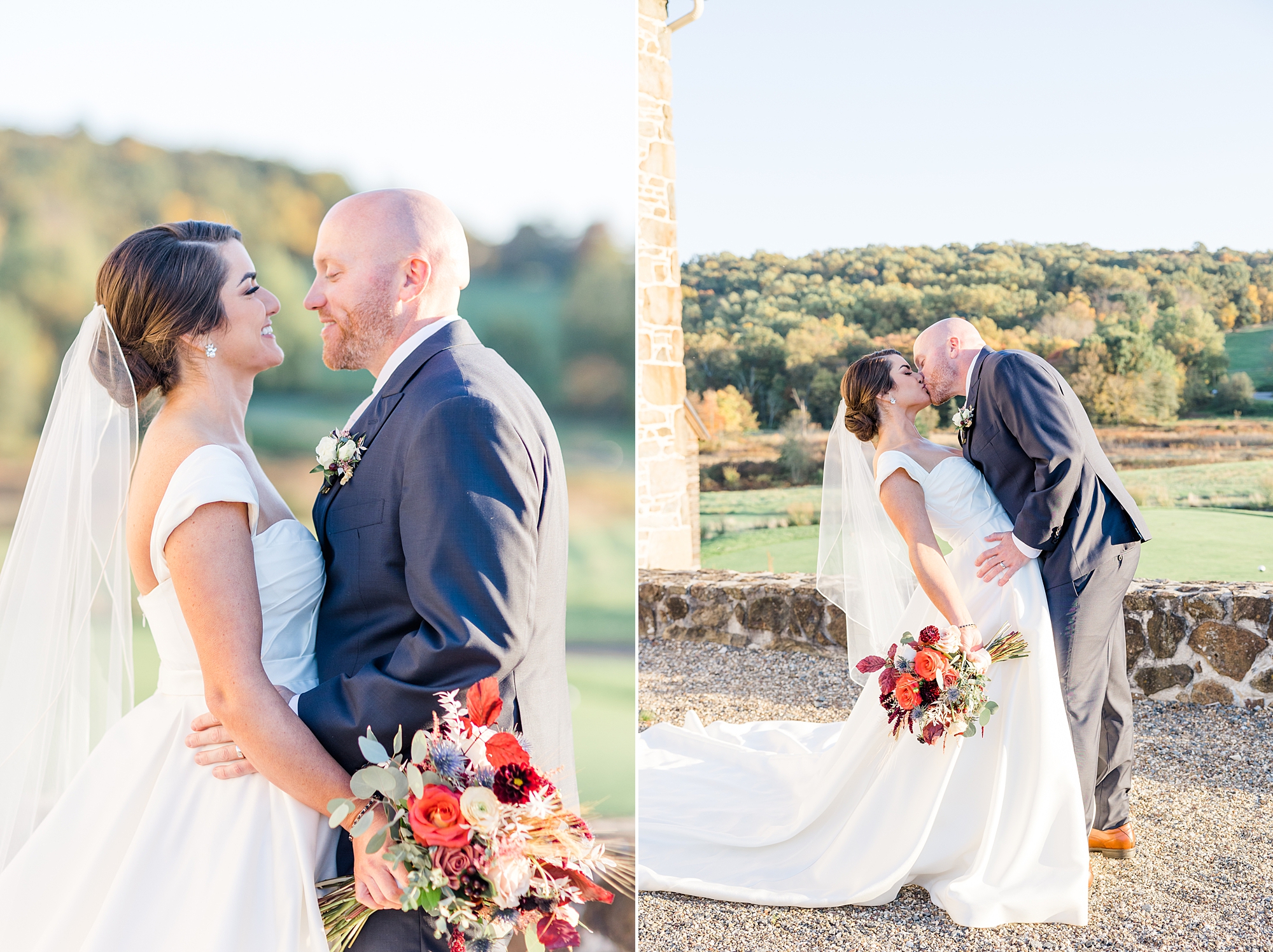 couple kiss by PA hillside at Romantic French Creek Wedding