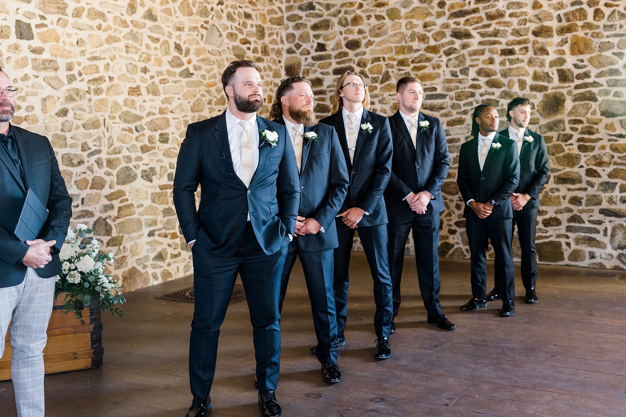groom and groomsmen at altar of French Creek wedding
