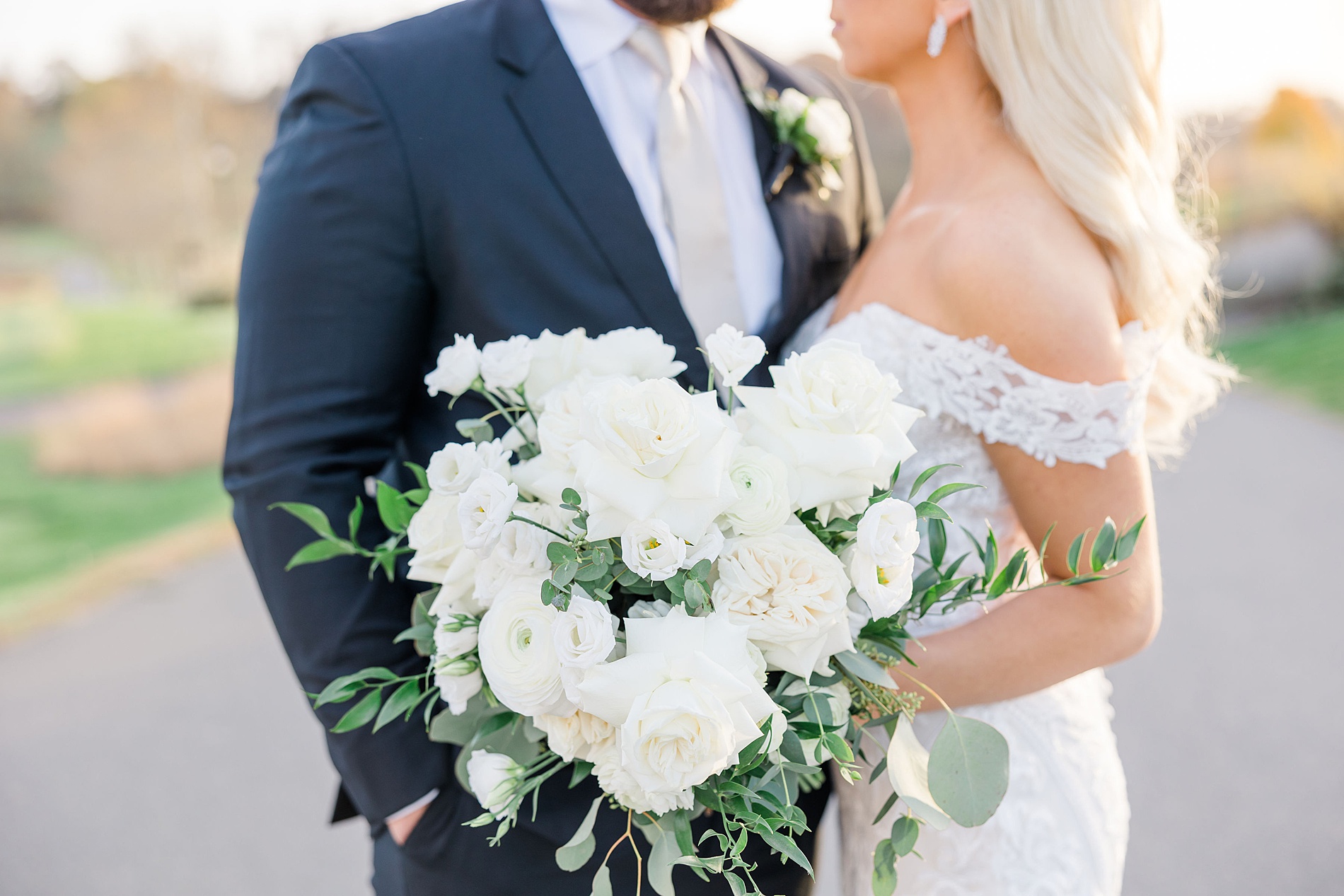 Timeless and elegant wedding bouquet of white flowers 