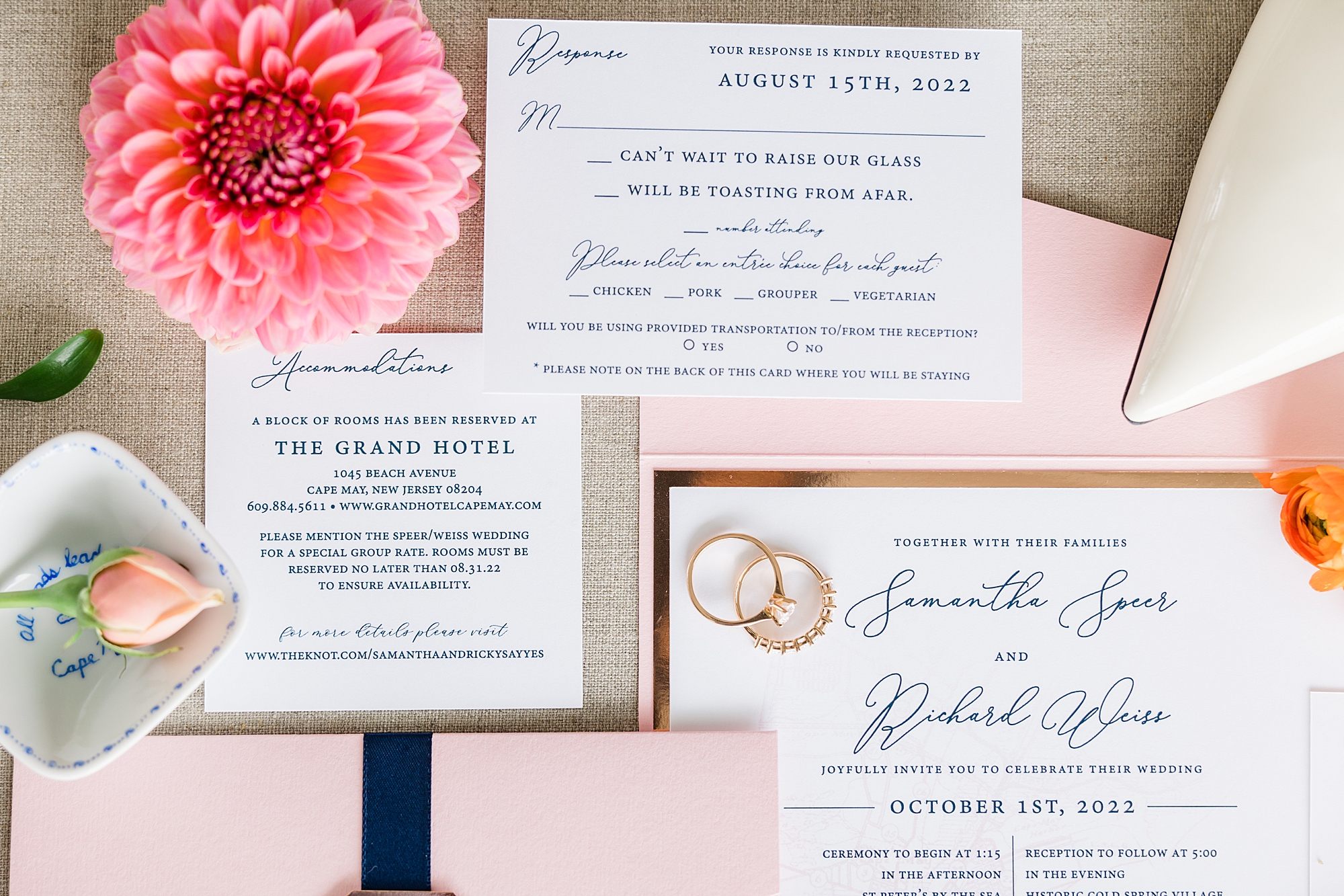 beautiful wedding invitation flat lay design 