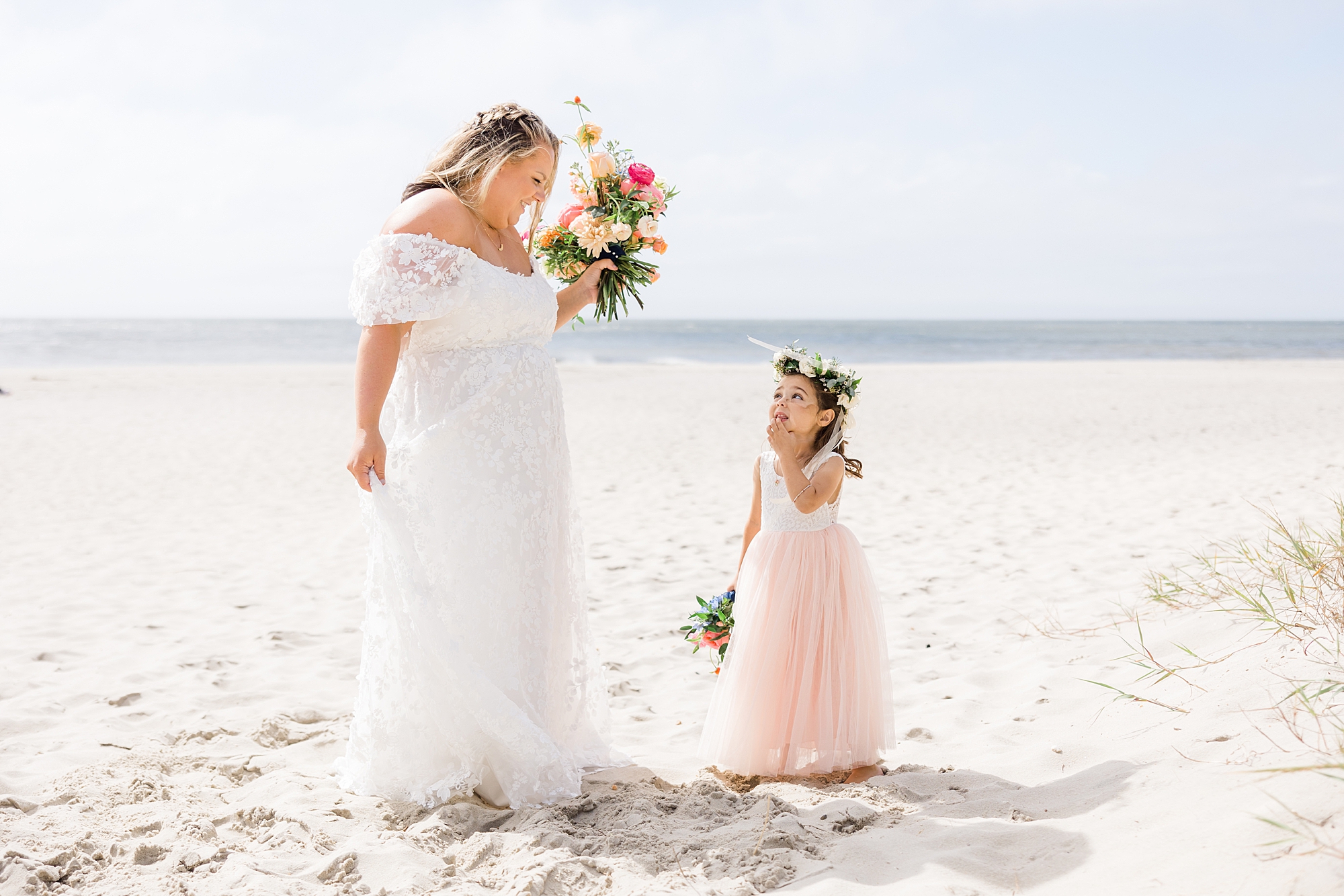 mother-daughter on the beach after wedding
