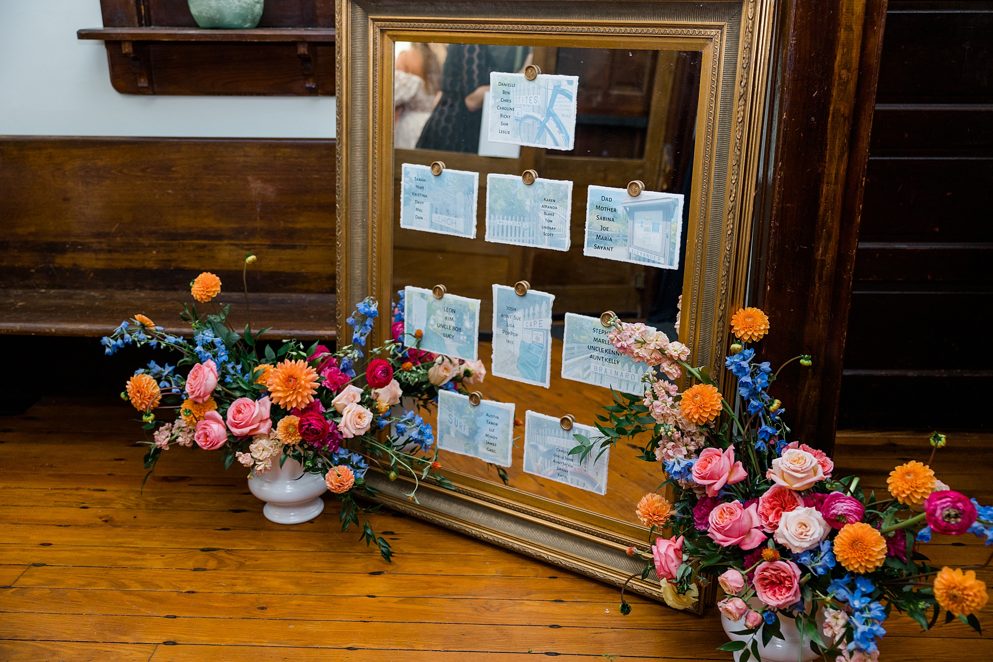 seating chart and wedding flowers