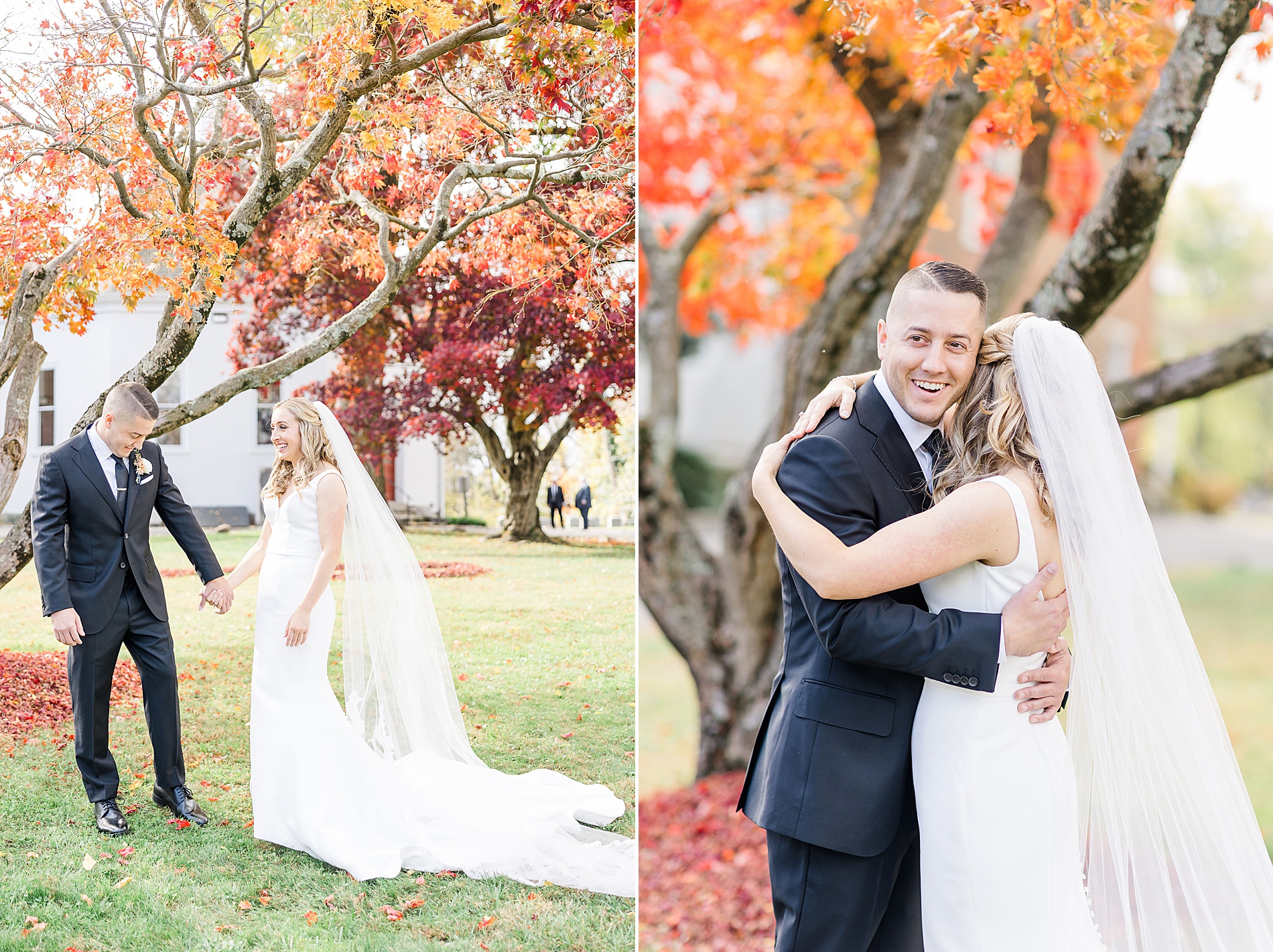 First look before Old Mill Fall Wedding 