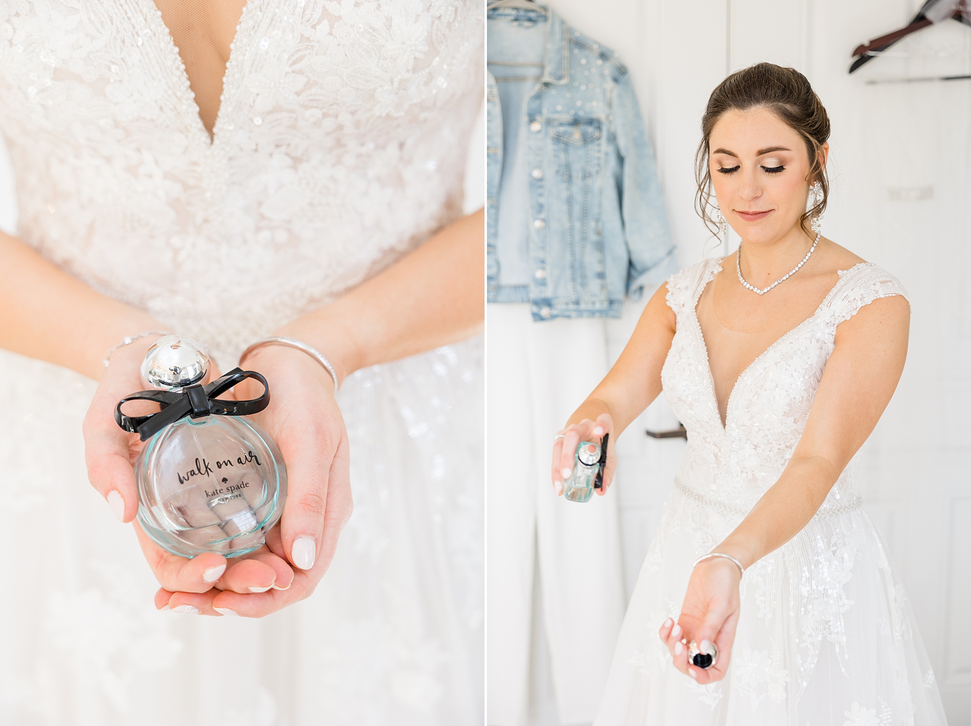 bride spraying perfume
