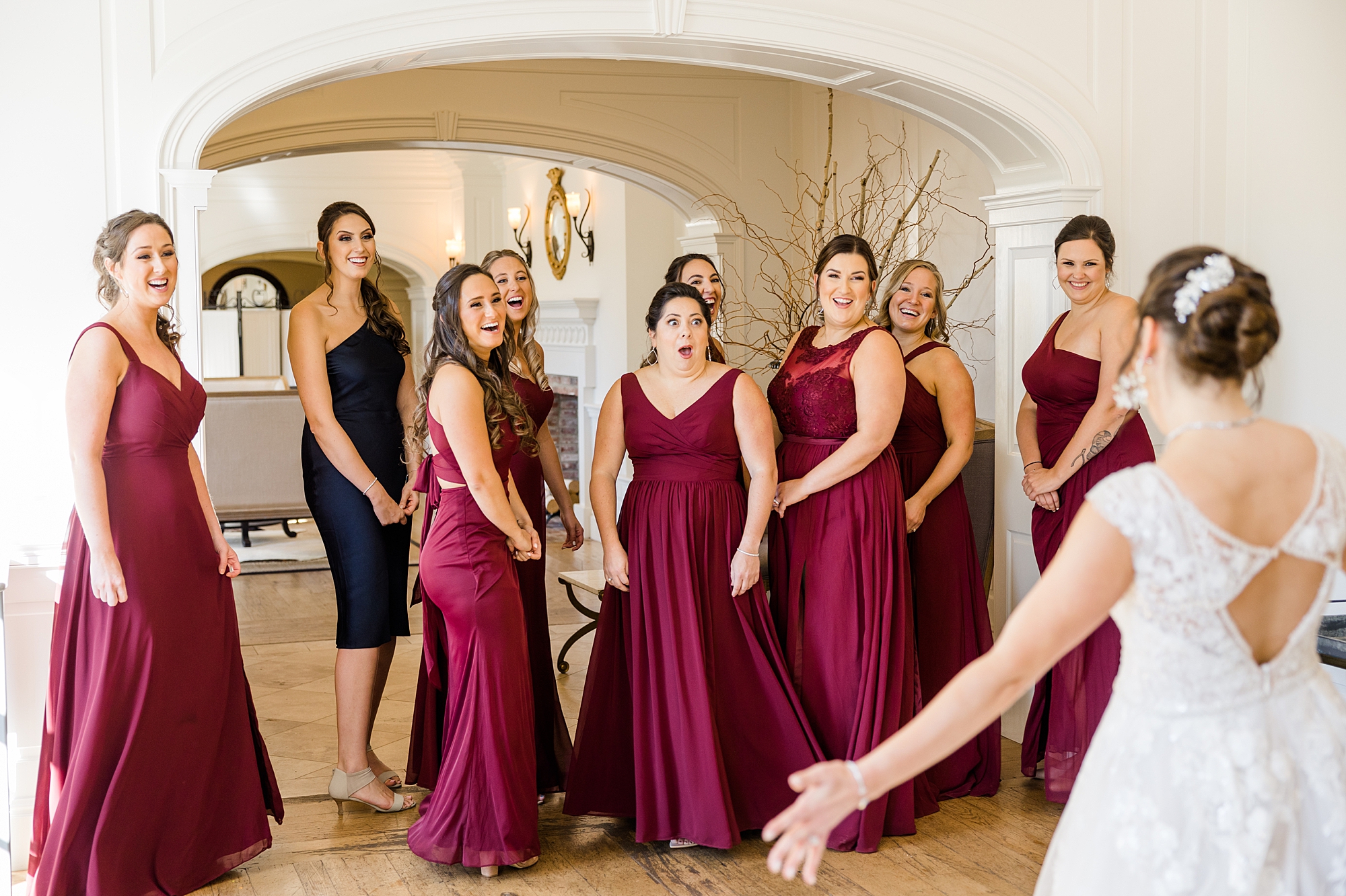 bridesmaids reactions to seeing bride in wedding dress