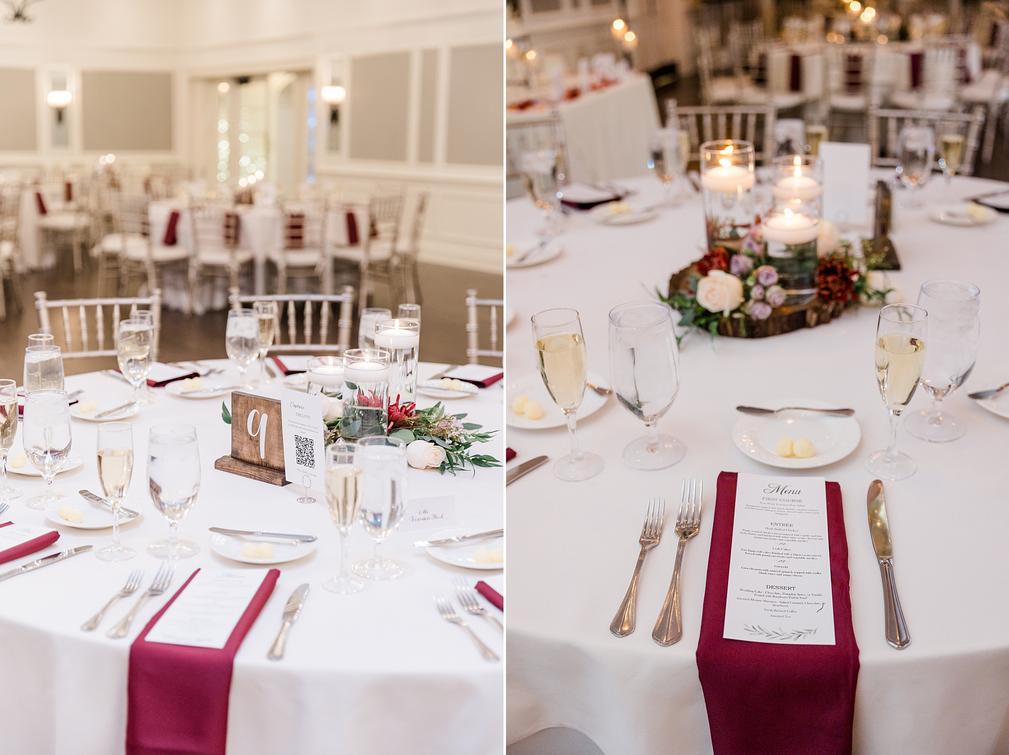 table setting at Fall Wedding reception at French Creek Golf Club 