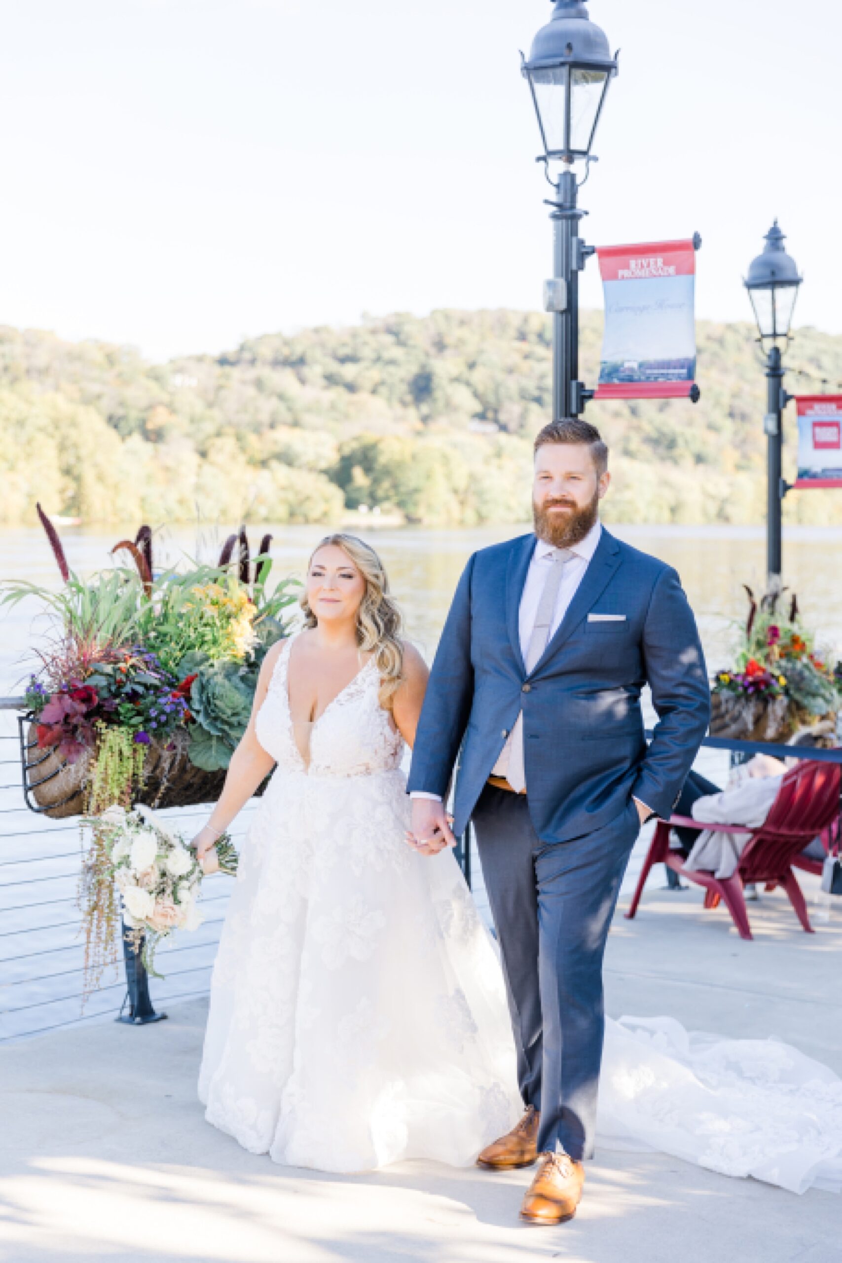 wedding portraits by the Delaware river at Stella of New Hope