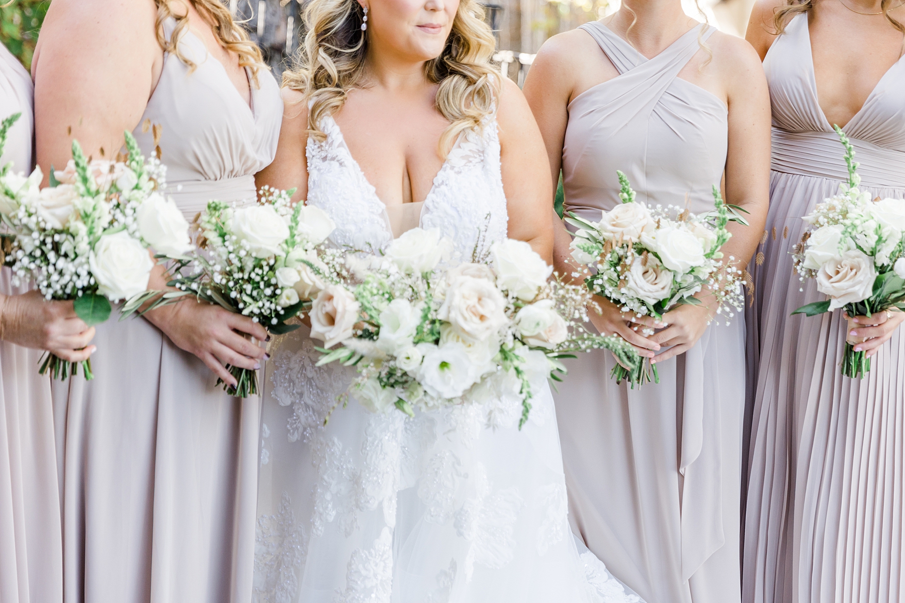 white and taupe wedding bouquets 