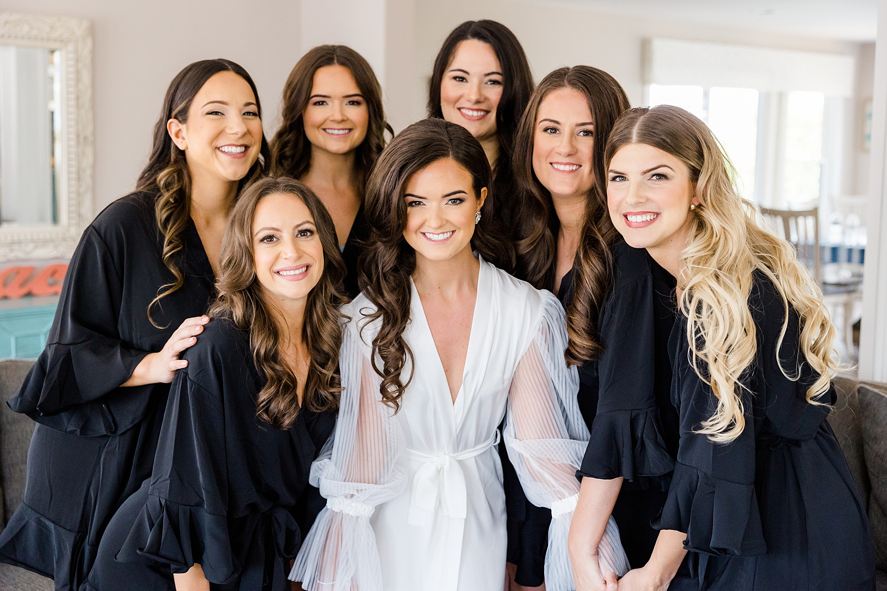 bride and bridesmaids get ready before Chic Garden Wedding at Baywood Greens