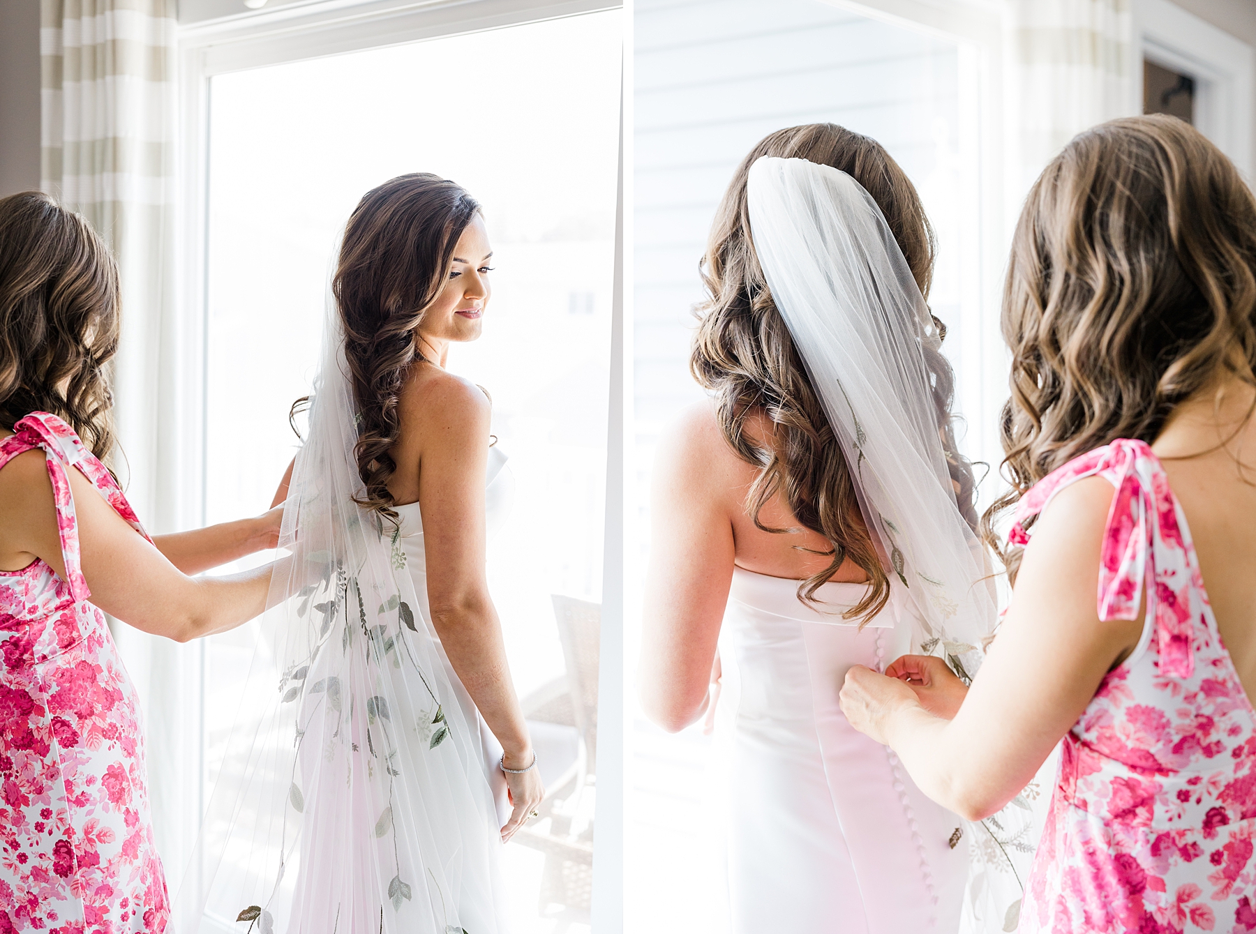 MOH helps bride into dress