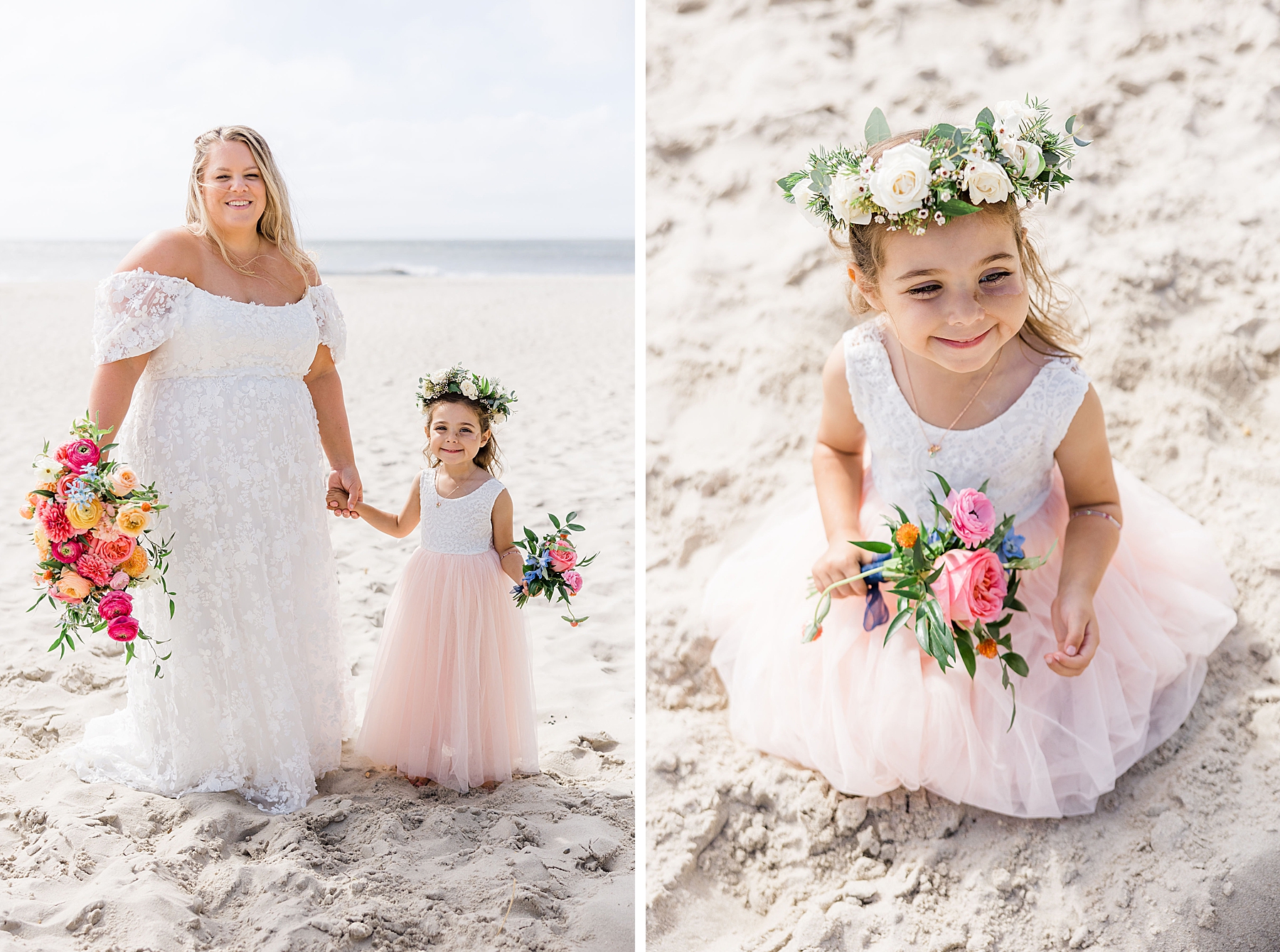 mother daughter wedding portraits on the beach 