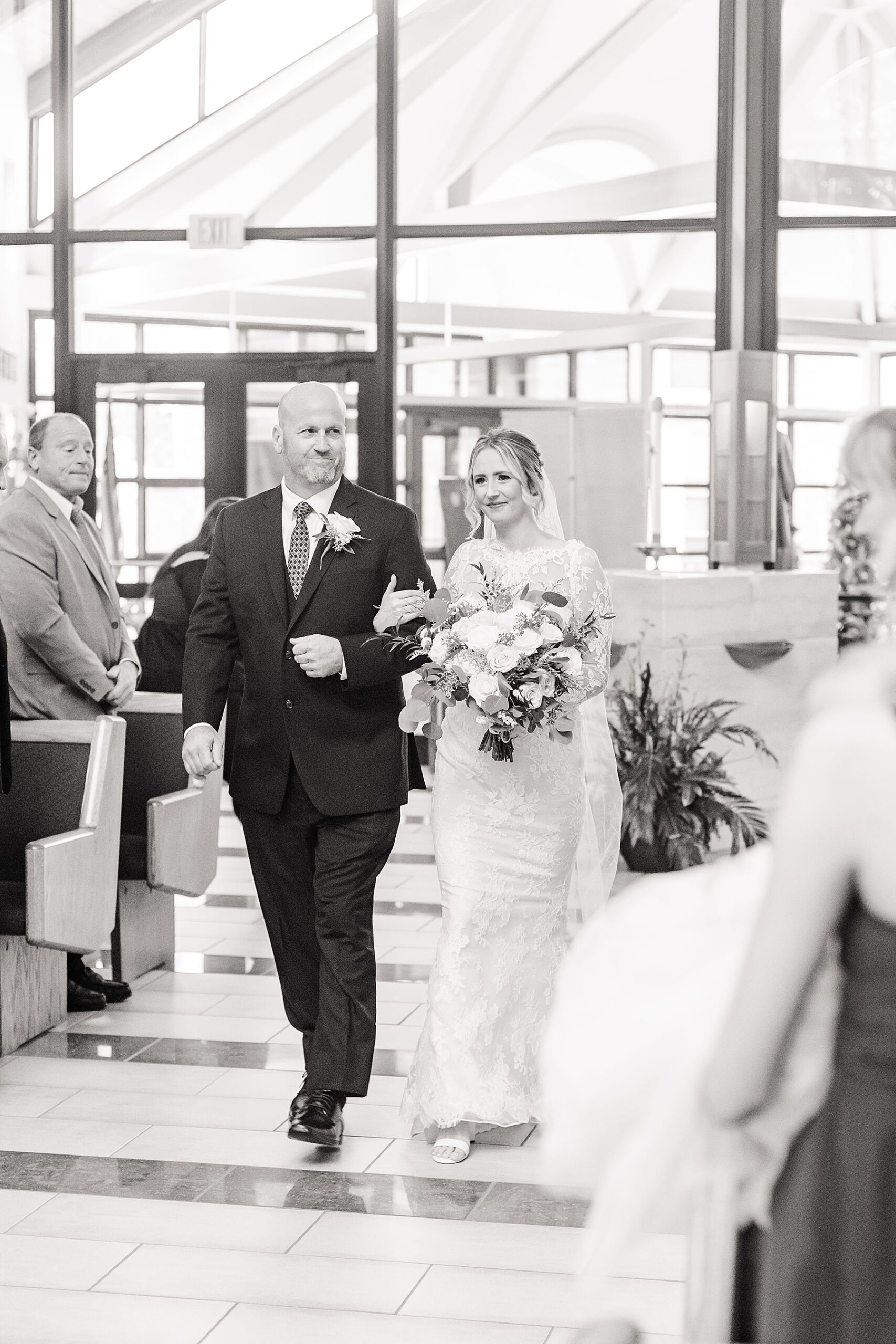 father walks down the aisle at Concordville Inn Winter Wedding