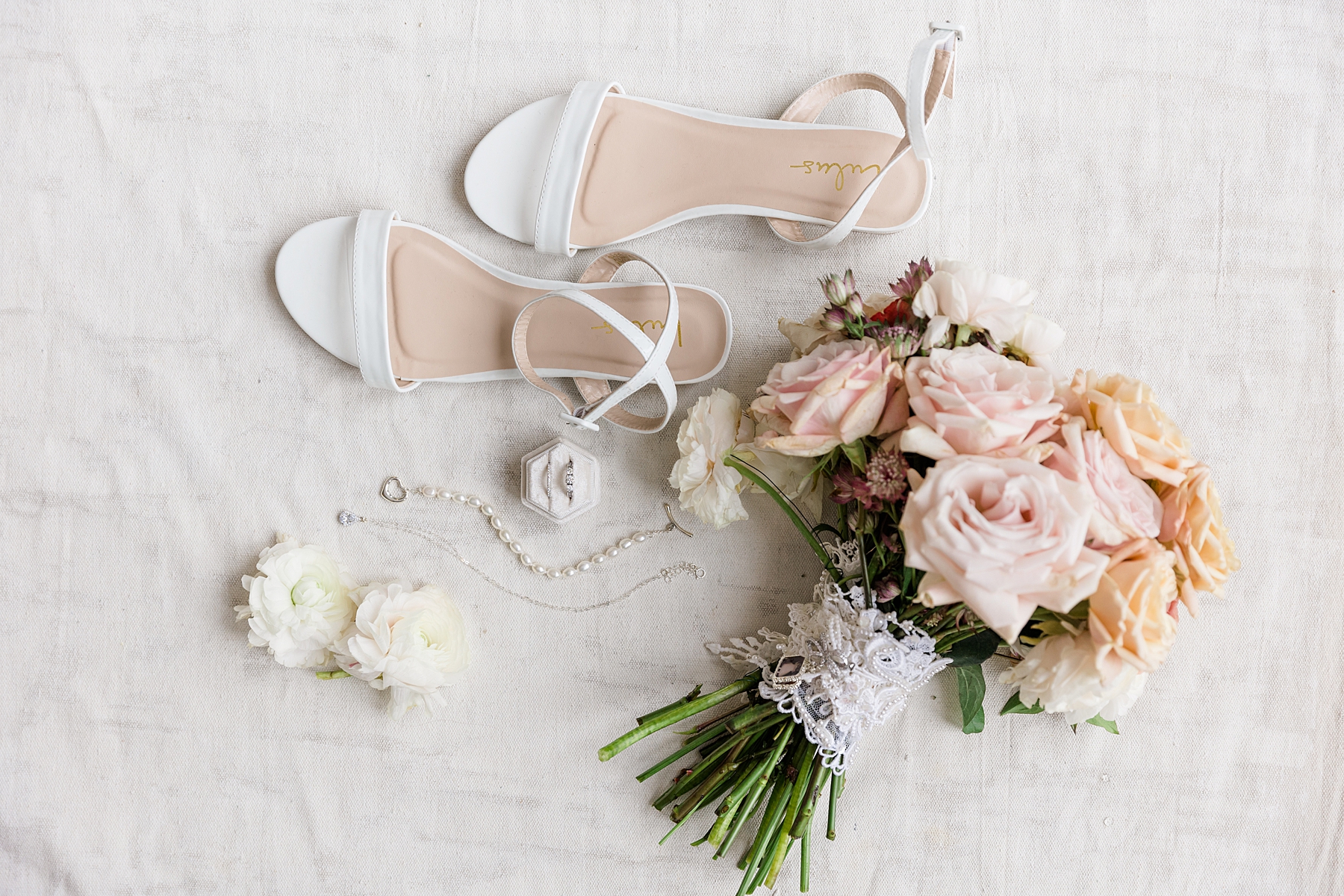 bridal bouquet and shoes 
