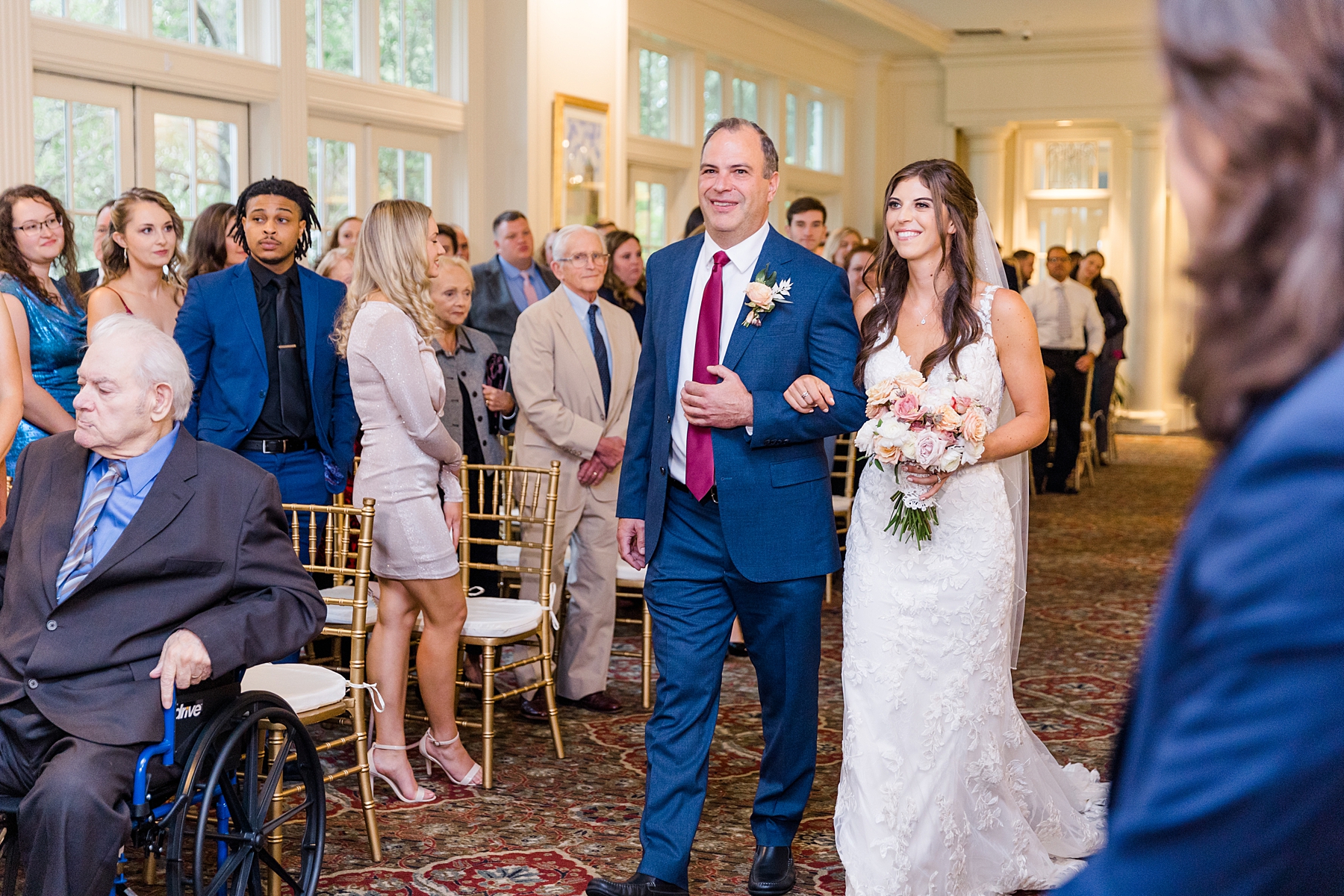 father walking his daughter down the aisle at Deerfield Country Club Wedding in Newark, DE
