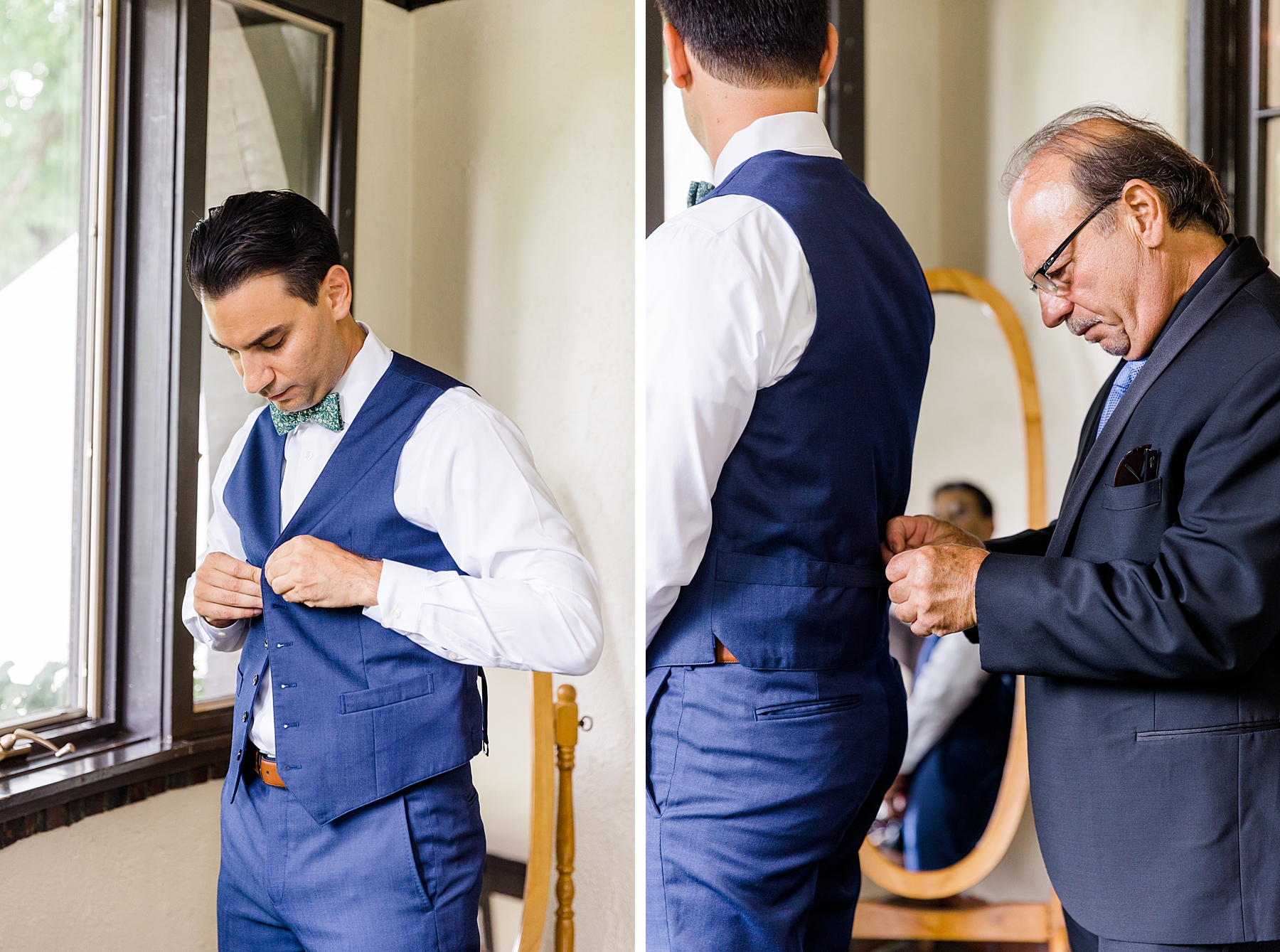groom getting ready for Summer Garden Wedding at Greenville Country Club